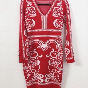 Red and white knitted sweater dress/ One size